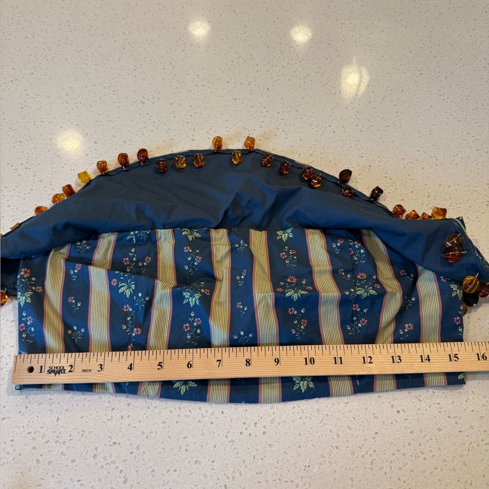 NWT WeWoreWhat Ruffle Beaded Floral Stripe Deep Storm Bandeau Size 12 Denim $89 - Picture 8 of 15